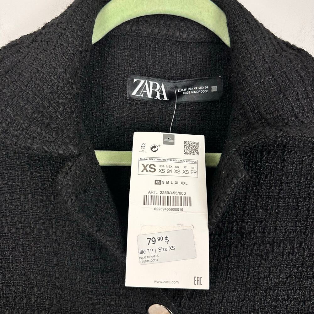 Zara Boulcé Tweed Black Classic Shacket Size XS NWT Old Money Corpcore Workwear - Picture 2 of 9